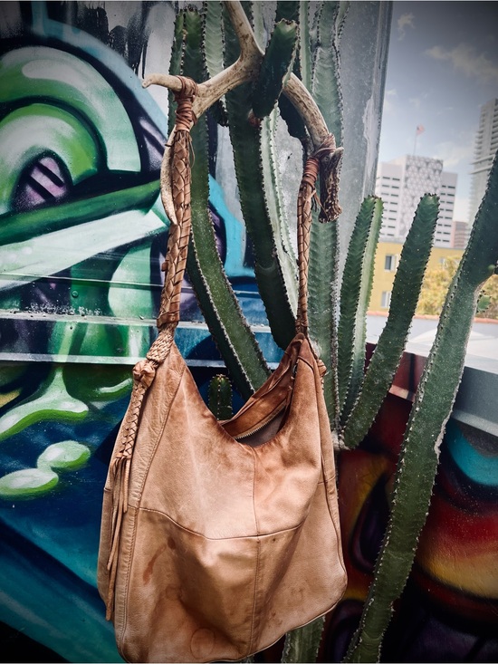 Wednesday’s Child Handbags - Soft Tan Leather Hobo Tote with Braided Strap